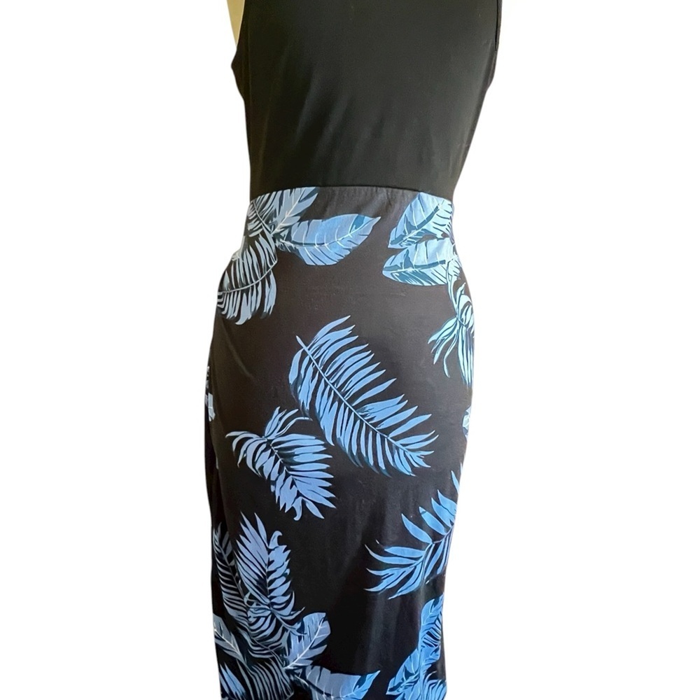 Black and Blue Leaf Print Women's Swim Dress - Picture 8 of 8